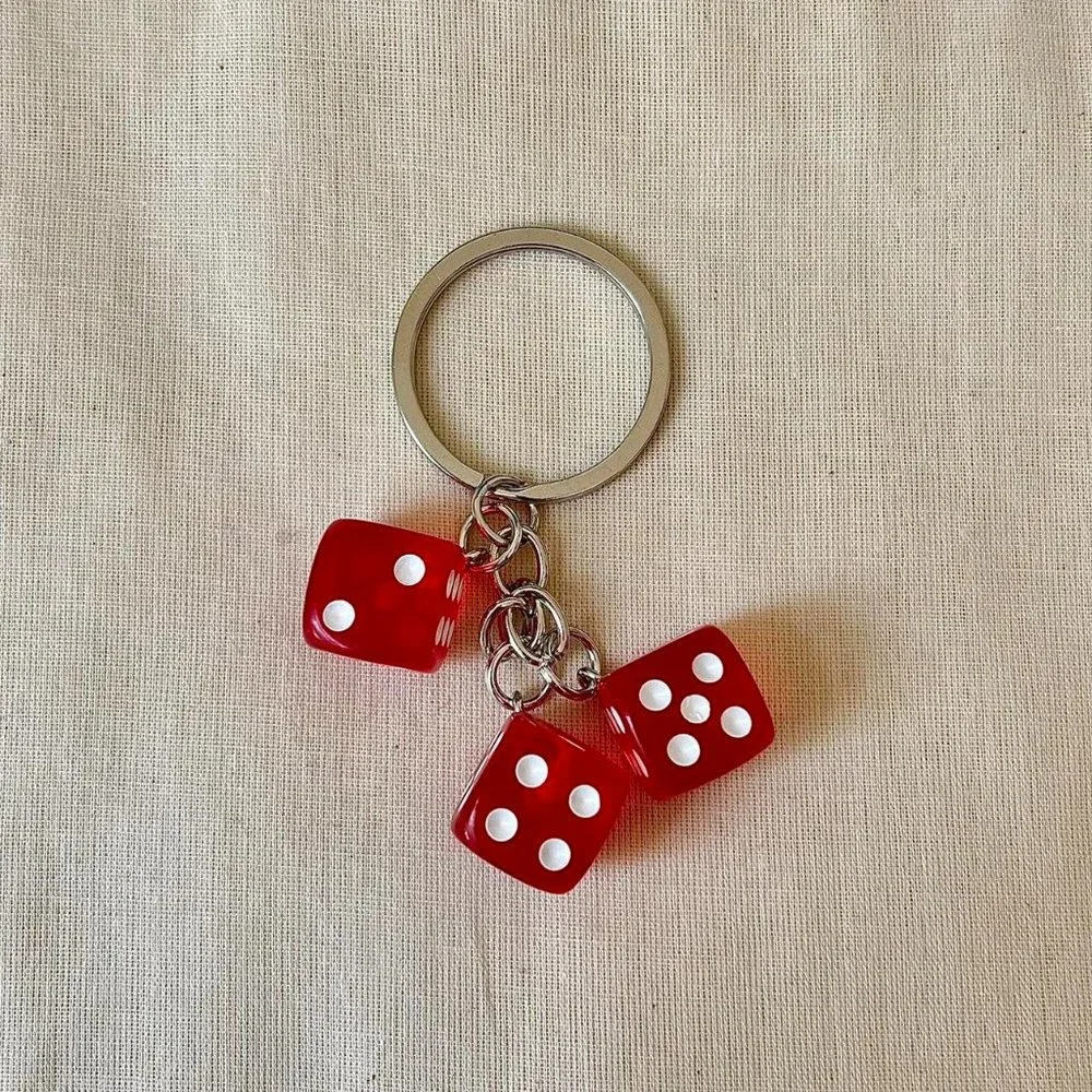 y2k 2000s red dice keyring for keychain